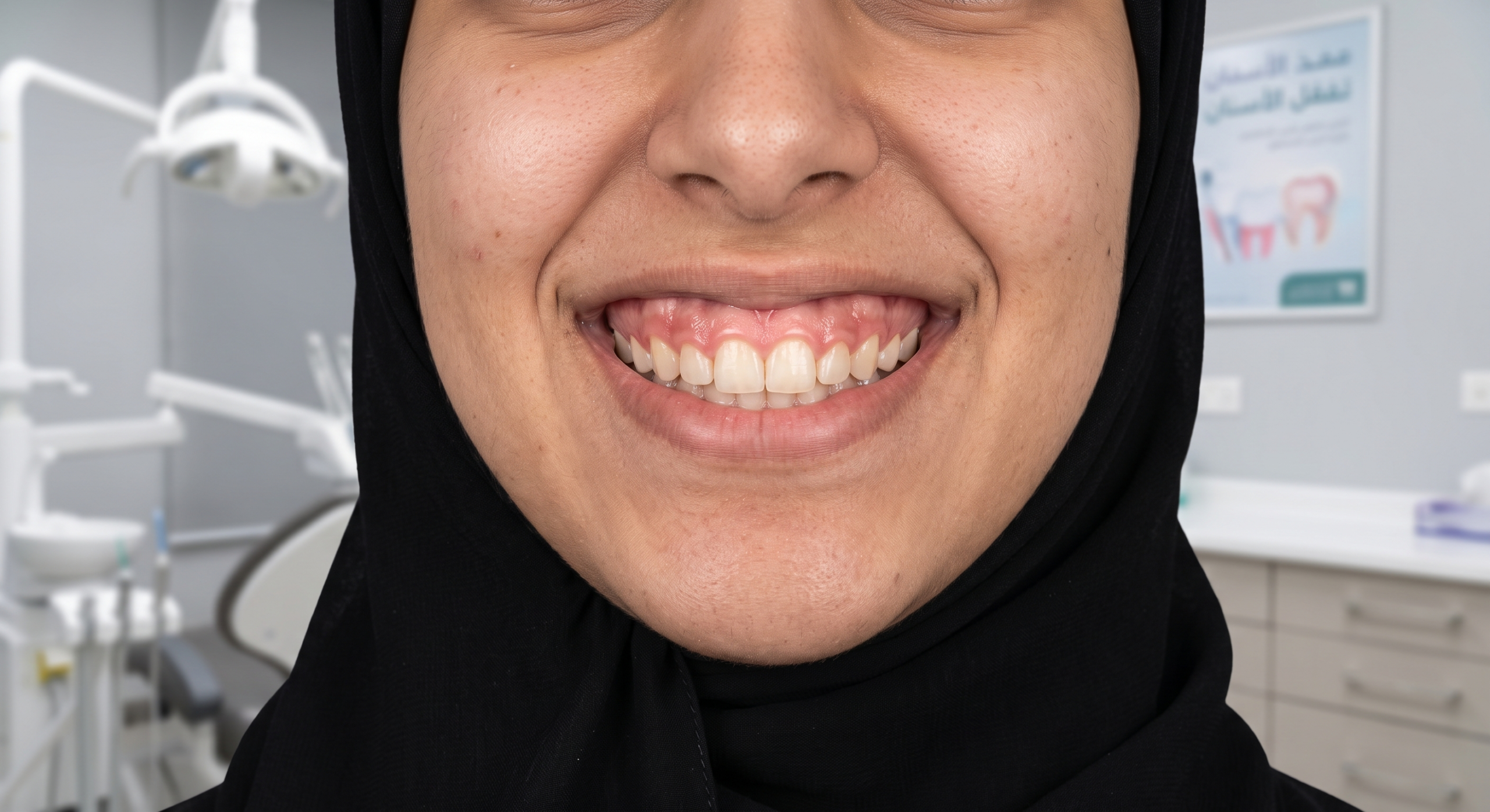حالة ابتسامة لثوية قبل العلاج وقص اللثة في جازان