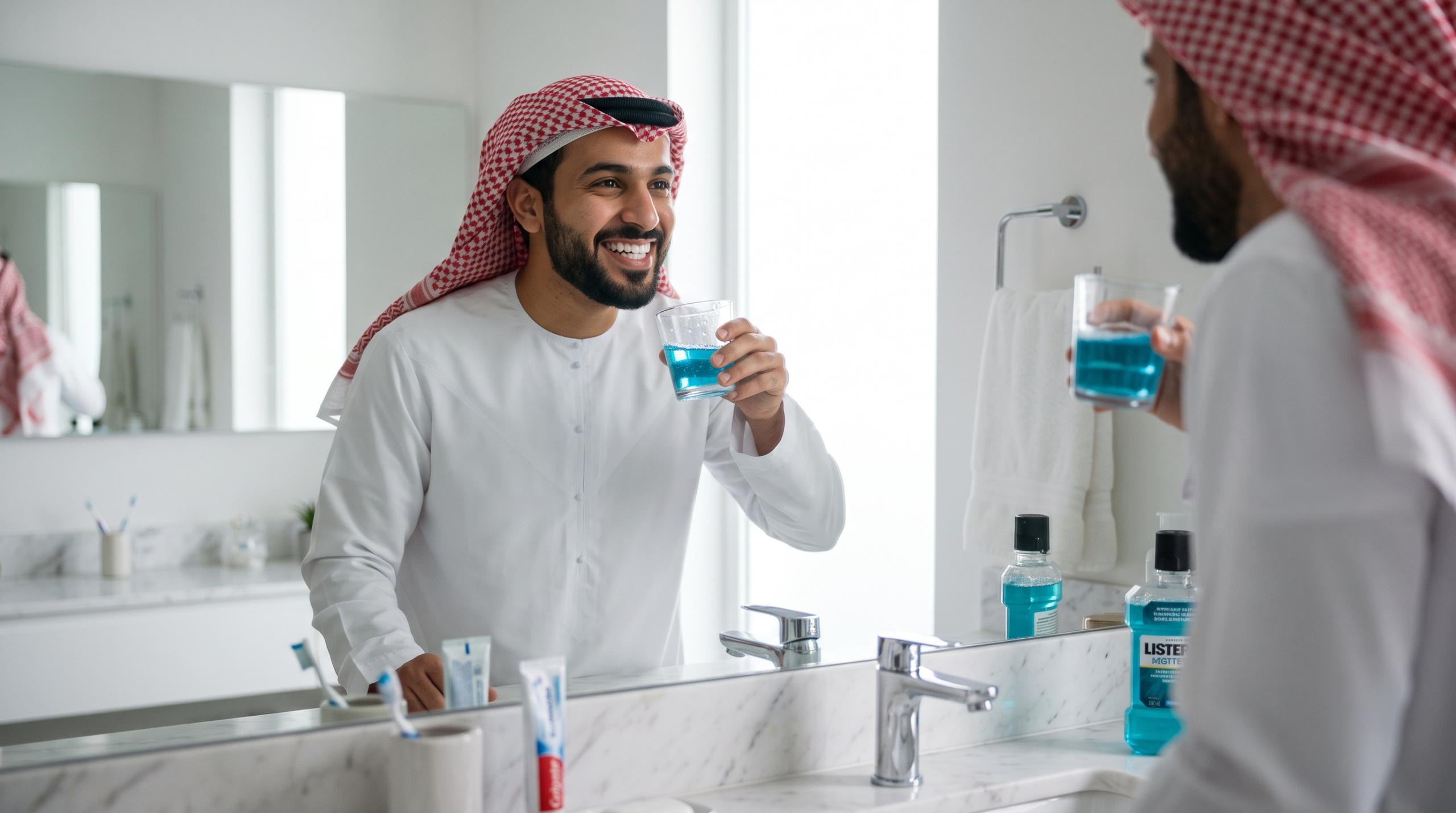 استخدام غسول الفم والعناية باللسان مع التركيبات جازان