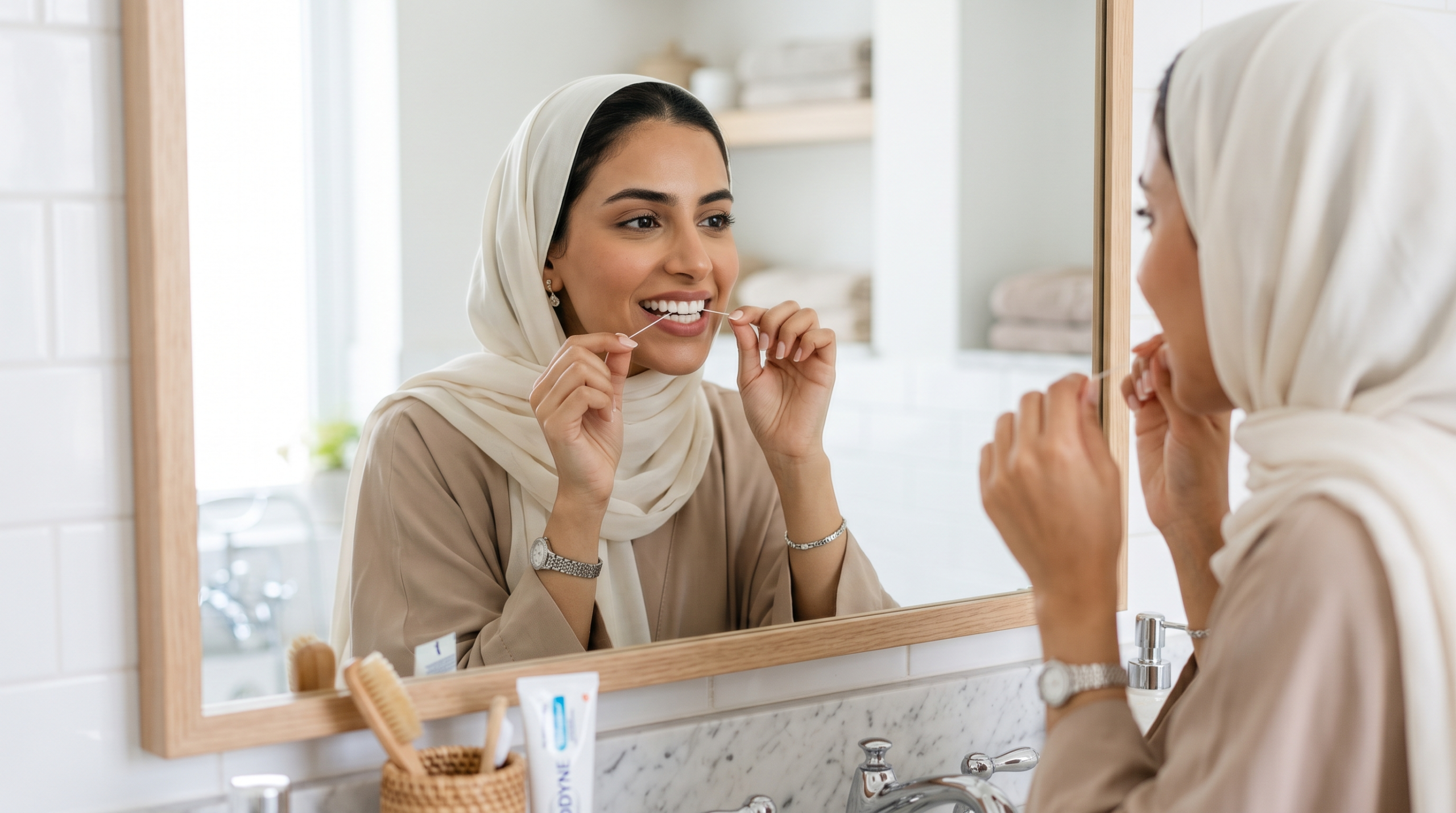 استخدام الخيط الطبي لتنظيف تركيبات الأسنان الثابتة جازان